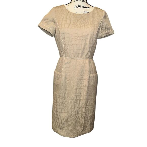 Alex Marie‎ Tan Textured Sheath Pencil Dress Pockets Geometric Office Work Sz 4 - Picture 3 of 12